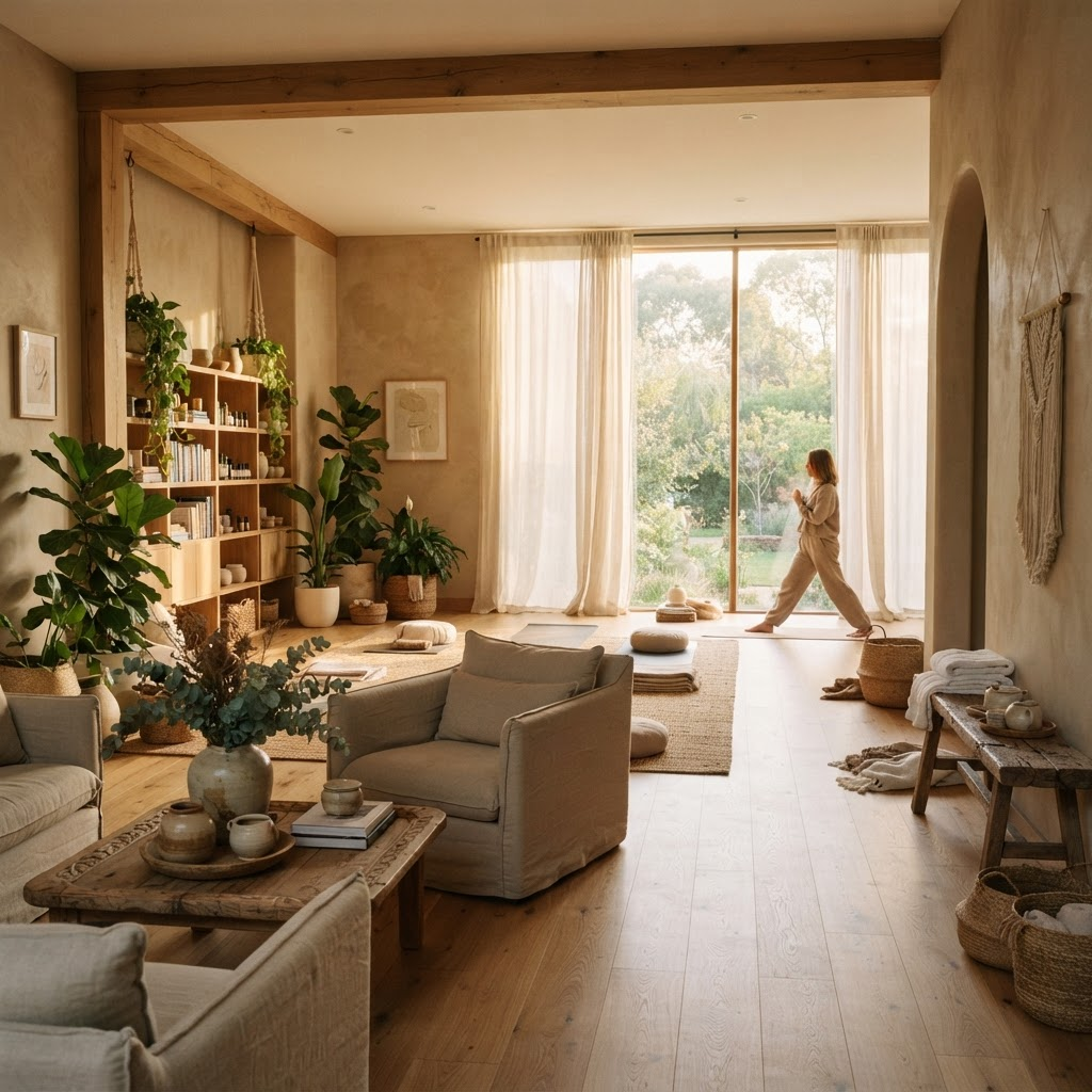 A calm, sunlit holistic wellness space